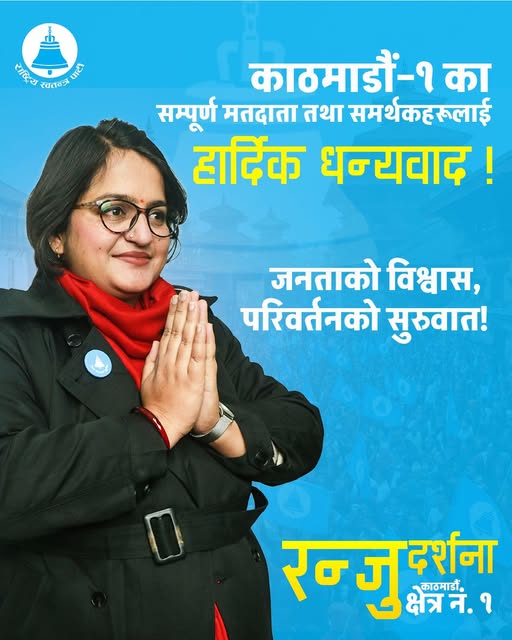 काठमाडौं–१ मा रञ्जु न्यौपाने विजयी, १५ हजार ४५५ मत प्राप्त